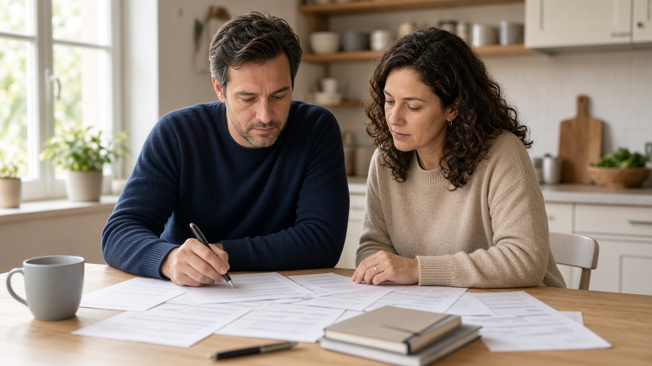 Couple examinant un budget à la maison